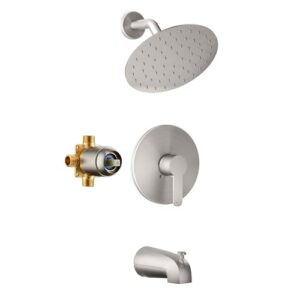 holispa tub shower faucet, brushed nickel shower faucet set with 8-inch rainfall shower head and tub spout, shower tub faucet set complete (included shower valve), tub shower trim kit, brushed nickel