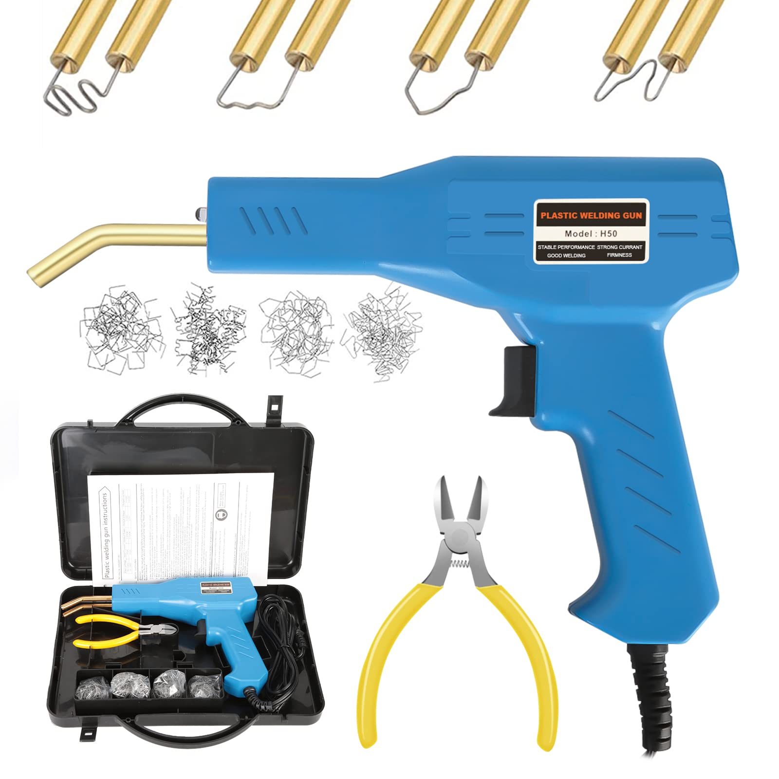 Plastic Welder Kit Automotive, 50W Plastic Welding Gun, Car Bumper Repair Kit, Hot Stapler Plastic Repair Kit, Plastic Welding Repair Kit with Carry Case, 4 Types of Staples