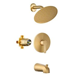 holispa gold tub shower faucet, shower faucet set with 8-inch rainfall shower head and tub spout, shower tub faucet set complete (included shower valve), tub shower trim kit, brushed gold