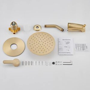 Holispa Gold Tub Shower Faucet, Shower Faucet Set with 8-Inch Rainfall Shower Head and Tub Spout, Shower Tub Faucet Set Complete (Included Shower Valve), Tub Shower Trim Kit, Brushed Gold