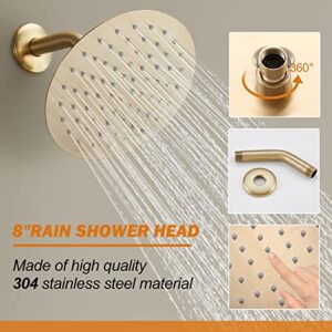 Holispa Gold Tub Shower Faucet, Shower Faucet Set with 8-Inch Rainfall Shower Head and Tub Spout, Shower Tub Faucet Set Complete (Included Shower Valve), Tub Shower Trim Kit, Brushed Gold