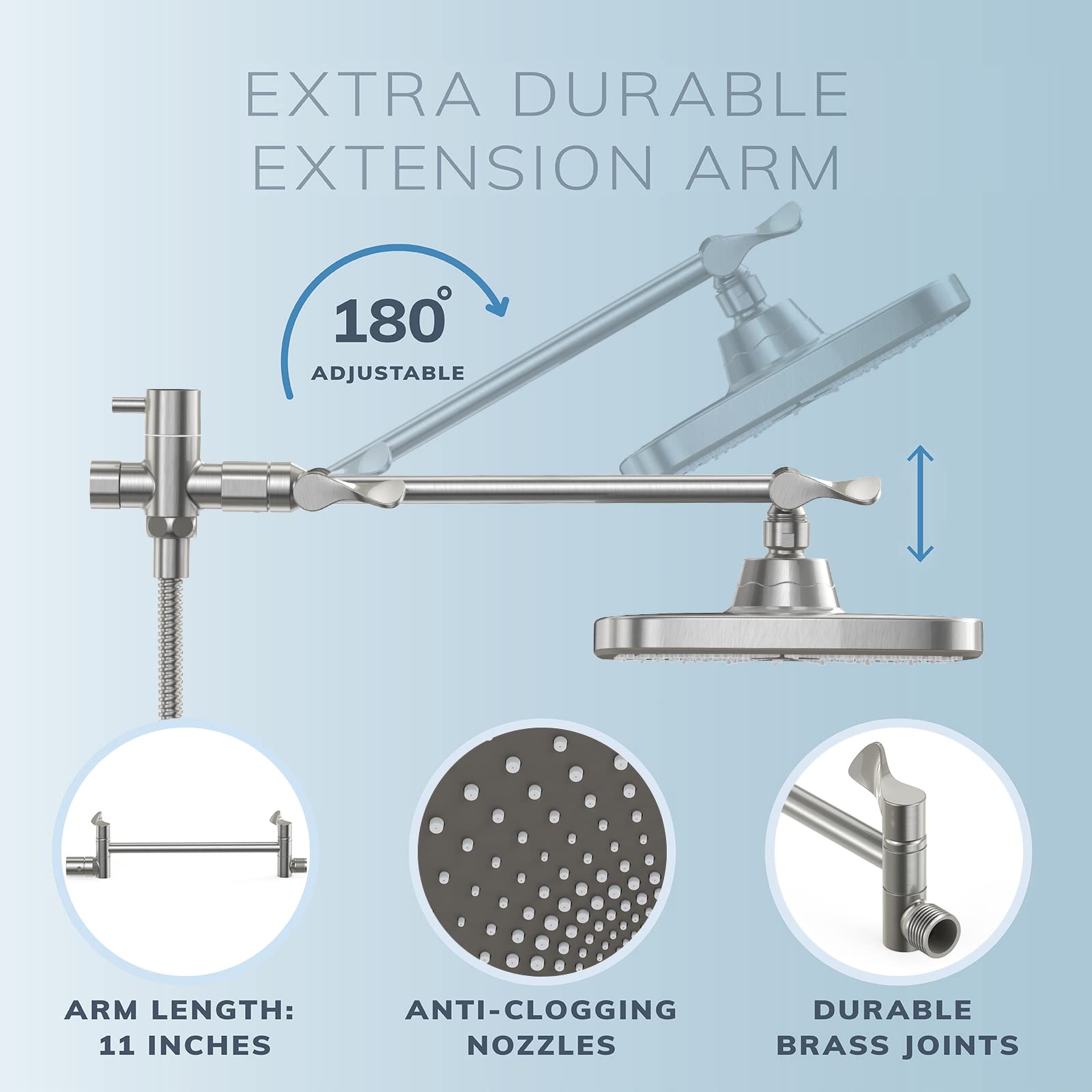 Veken 12” Taupe & Brushed Nickle Rainfall Shower head with handheld, High Pressure shower head with 70'' hose, Shower, Rain Shower Head, Combo Showerheads