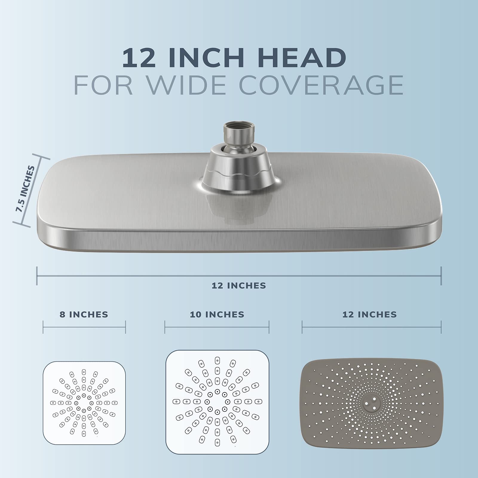 Veken 12” Taupe & Brushed Nickle Rainfall Shower head with handheld, High Pressure shower head with 70'' hose, Shower, Rain Shower Head, Combo Showerheads