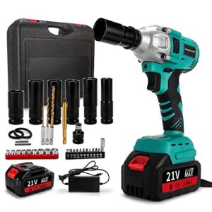 power 1/2 impact driver cordless, impact gun w/max torque 330 ft lbs (450n.m), 21v impact driver kit w/ 3.0a li-ion battery, 4 pcs drive impact sockets and 1 hour fast charger, electric impact