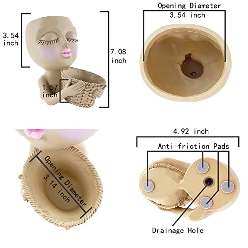 CLEECOO Face Planter Pots Head Planter Pots Double Flower Pots in One for Indoor and Outdoor with Drainage Hole(Large Size) (Khaki)