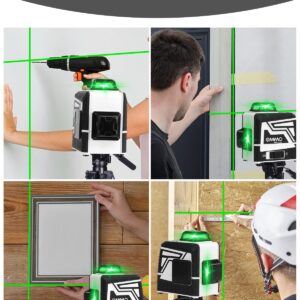 OMMO Laser Level, 8 Lines Green Laser Level Self Leveling Tool, 2 x 360° Green Cross Lines Laser Beams, 150 ft Laser Level with One Horizontal and One Vertical Line for Construction Picture Hanging