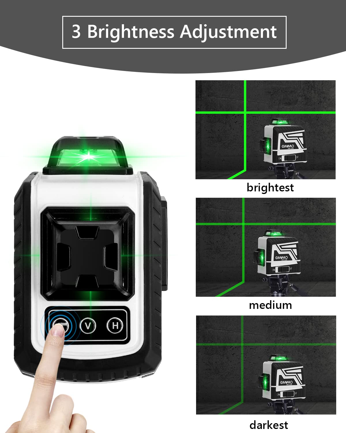 OMMO Laser Level, 8 Lines Green Laser Level Self Leveling Tool, 2 x 360° Green Cross Lines Laser Beams, 150 ft Laser Level with One Horizontal and One Vertical Line for Construction Picture Hanging