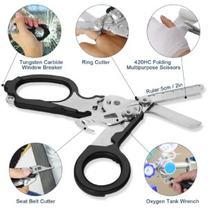 Dekeliy 6 In1 Multifunction Emergency Response Shears, Stainless Steel Foldable Trauma Shears with Strap Cutter and Glass Breaker,Medical Scissors with Holster and Penlight