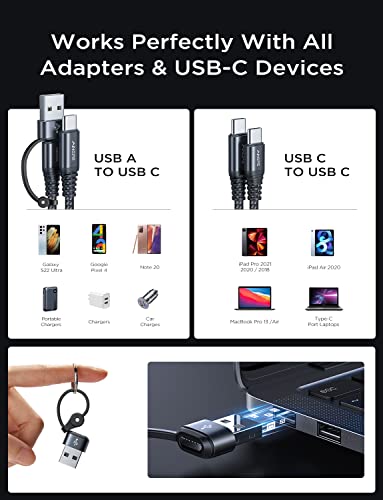 AINOPE USB C to USB C Cable [60W, 6FT] C to C Type Fast Charging Cable with Removable USB C to USB Adapter, Fast Charge USB C Cable for iPad Pro Air Galaxy
