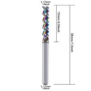 1/8" Carbide Square End Mill for Aluminum Copper Applications, 3-Flute,1/8" Cutting Diameter,1/8" Shank,DLC Coating, CNC Router Bits, End Mill Bits, U-Type Design, 10-Pack (3.175 * 3.175 * 15mm)