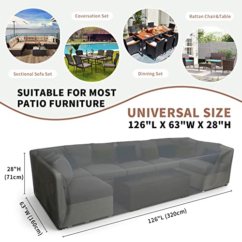 Outdoor Furniture Cover Waterproof, Patio Furniture Covers for Outdoor Table and Chair Set, Heavy Duty 600D Conversation Set Covers, Outside Dining Set Cover 126" L x 63" W x 28" H