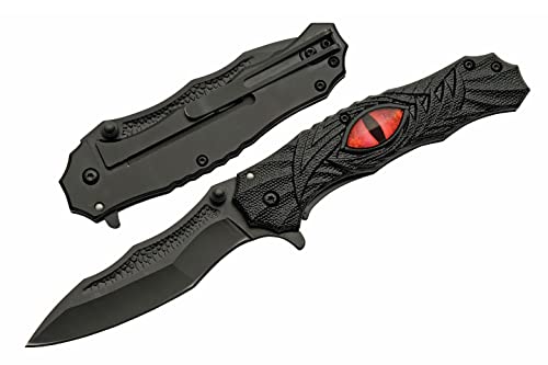 SZCO 8” Dragon’s Eye Liner Lock Assisted Open EDC Folding Knife With Pocket Clip, Black (3005789)