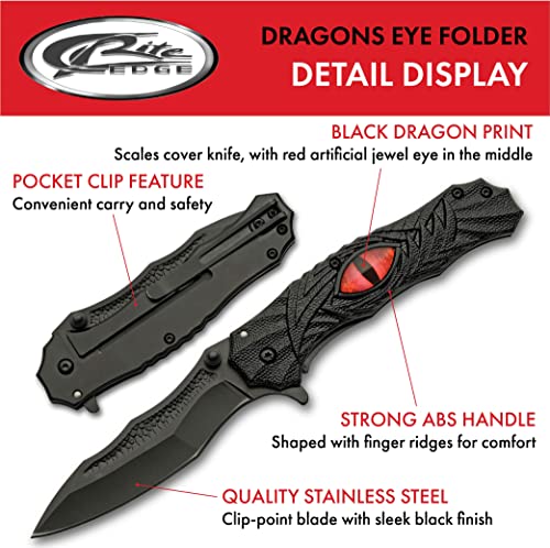 SZCO 8” Dragon’s Eye Liner Lock Assisted Open EDC Folding Knife With Pocket Clip, Black (3005789)