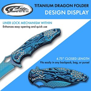 SZCO Supplies 300580-BL Titanium Finished Blue Dragon Edc Folding Knife with Pocket Clip, 8.5" Length