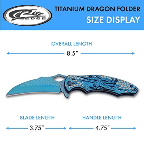 SZCO Supplies 300580-BL Titanium Finished Blue Dragon Edc Folding Knife with Pocket Clip, 8.5" Length