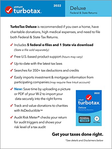 TurboTax Deluxe 2022 Tax Software, Federal and State Tax Return, [Amazon Exclusive] [PC/MAC Disc]