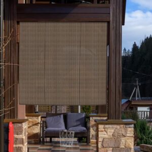 ECOOPTS Outdoor Roller Shade, Roll Up Shade Blind Sun Shade for Patio Porch Back Yard Gazebo Deck Balcony (4'W x 6'L, Brown)