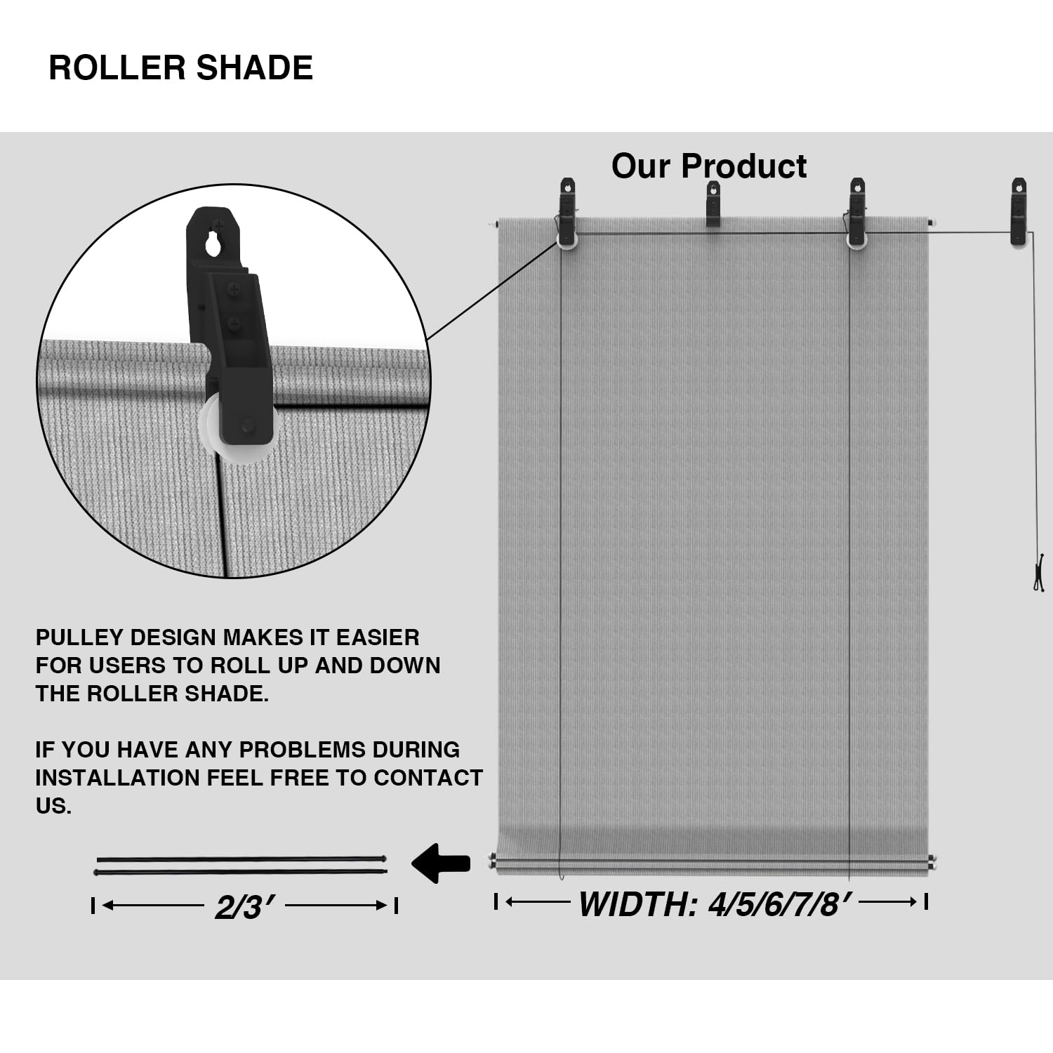 ECOOPTS Outdoor Roller Shade, Roll Up Shade Blind Sun Shade for Patio Porch Back Yard Gazebo Deck Balcony (4'W x 6'L, Light Grey)