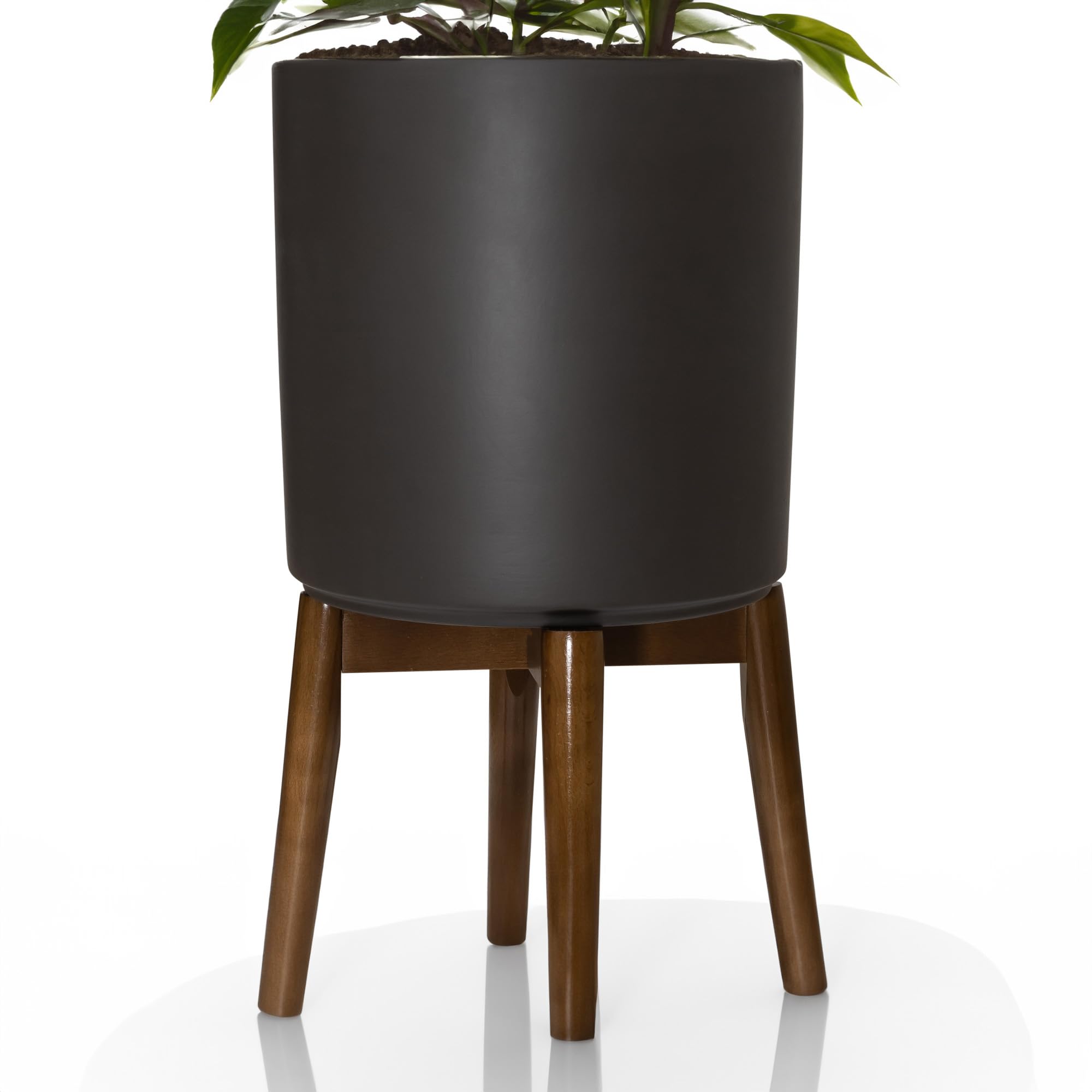 APOC HOME 10 Inch Planter Pot with Stand, Mid-Century Tall Plant Pot with Stand, Indoor Plants, Medium, White (White)