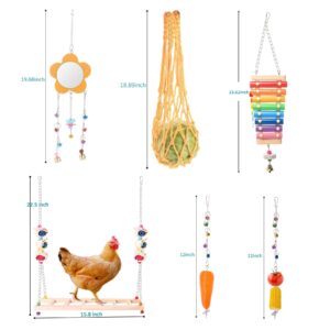 KAKUNM Chicken Toys for Coop Accessories 6PCS | Chicken Swing | Chicken Xylophone | Chicken Mirror Toy | Chicken Vegetable String Bag and Hanging Feeder