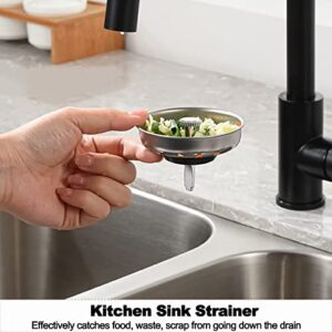 Kitchen Sink Strainer Stopper Combo Basket Replacement for Standard 3-1/2 inch Drain, Chrome Plated Stainless Steel Body with Rubber Stopper, Bonus 3pcs Kitchen Cleaning Brushes (Stainless Steel)