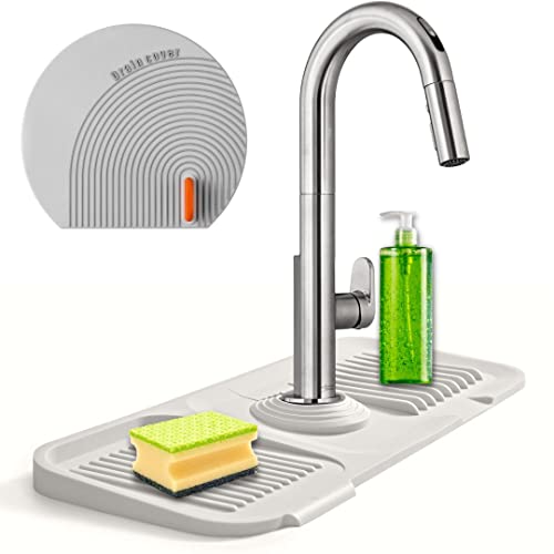 Sink Splash Guard | Silicone Faucet Mat | Handle Drip Catcher Tray | Sink Protectors for Kitchen Sink | Water Splash Guard Behind Faucet | Soap Dish Holder for Kitchen Bathroom Sinks (Grey, Large)