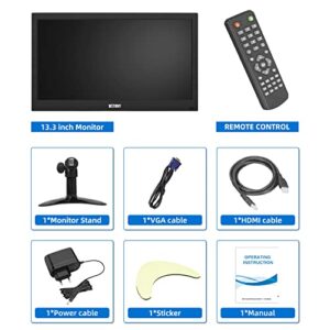 Wstirhy 13.3 inch Small BNC Monitor, 1366x768 Resolution, Small Monitor with Remote Control, HDMI VGA AV BNC USB, Mini Monitorfor Fire Stick, Computer, Raspberry Pi, Kitchen Monitor, Built-in Speaker