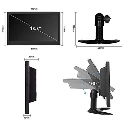 Wstirhy 13.3 inch Small BNC Monitor, 1366x768 Resolution, Small Monitor with Remote Control, HDMI VGA AV BNC USB, Mini Monitorfor Fire Stick, Computer, Raspberry Pi, Kitchen Monitor, Built-in Speaker