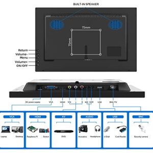 Wstirhy 13.3 inch Small BNC Monitor, 1366x768 Resolution, Small Monitor with Remote Control, HDMI VGA AV BNC USB, Mini Monitorfor Fire Stick, Computer, Raspberry Pi, Kitchen Monitor, Built-in Speaker