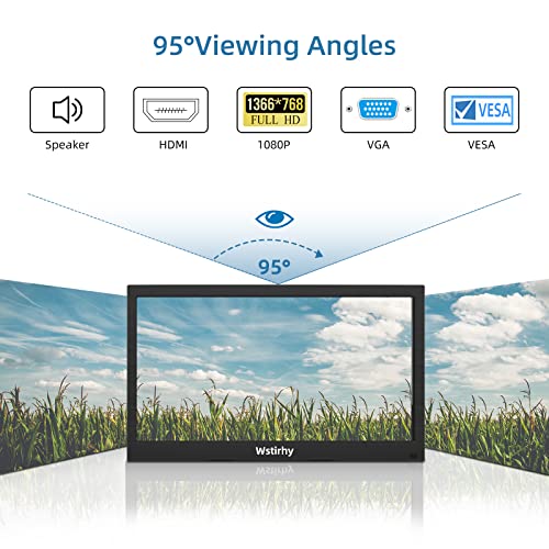 Wstirhy 13.3 inch Small BNC Monitor, 1366x768 Resolution, Small Monitor with Remote Control, HDMI VGA AV BNC USB, Mini Monitorfor Fire Stick, Computer, Raspberry Pi, Kitchen Monitor, Built-in Speaker