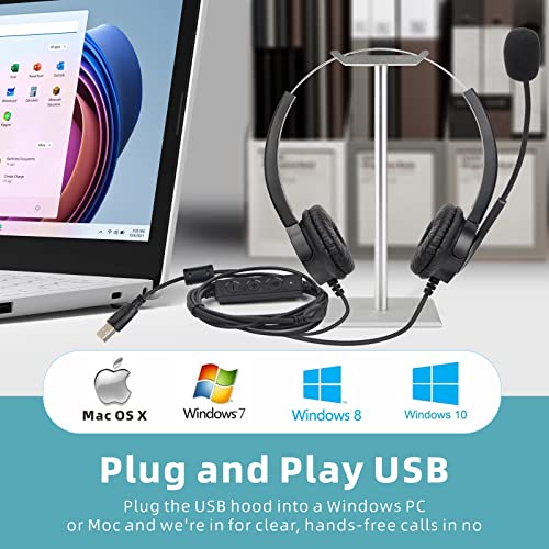 USB Headset with Noise Cancelling Microphone for PC, HD Sound in-line Controls Headset for Computer, PC, Skype, Zoom, Webinar, Call Center, Home, Office