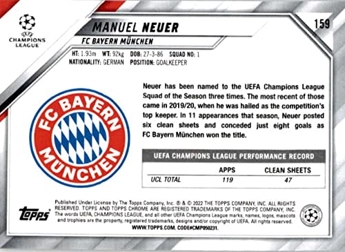 2021-22 Topps Chrome UEFA Champions League #159 Manuel Neuer FC Bayern Munchen