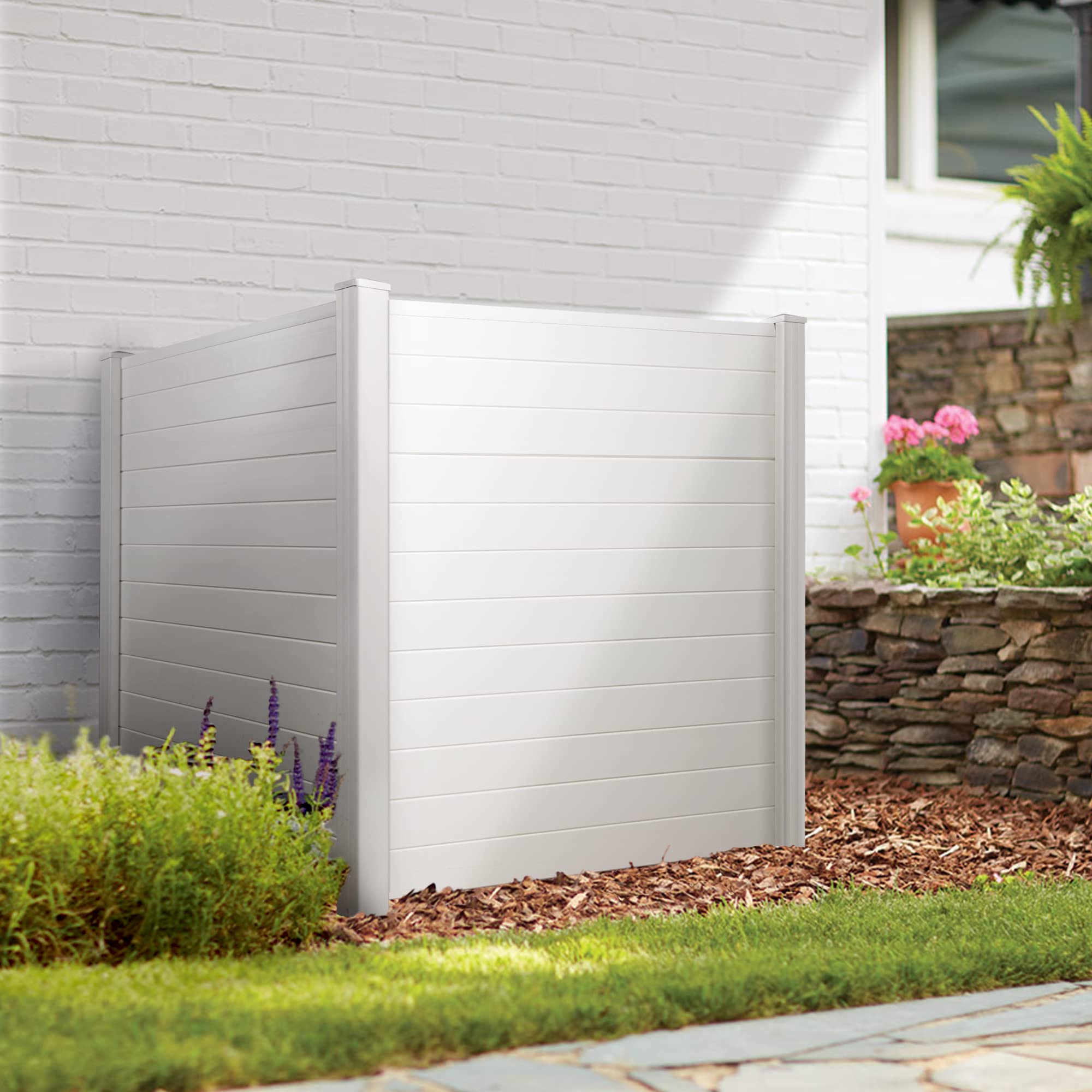 Elevens 48" W X 48" H Privacy Screen Outdoor Privacy Fence Panels for Air Conditioner and Trash Can, Vinyl Privacy Fence, Privacy Screen Kit (2 Panels-White) (A-YP01001-VC-USAM026)