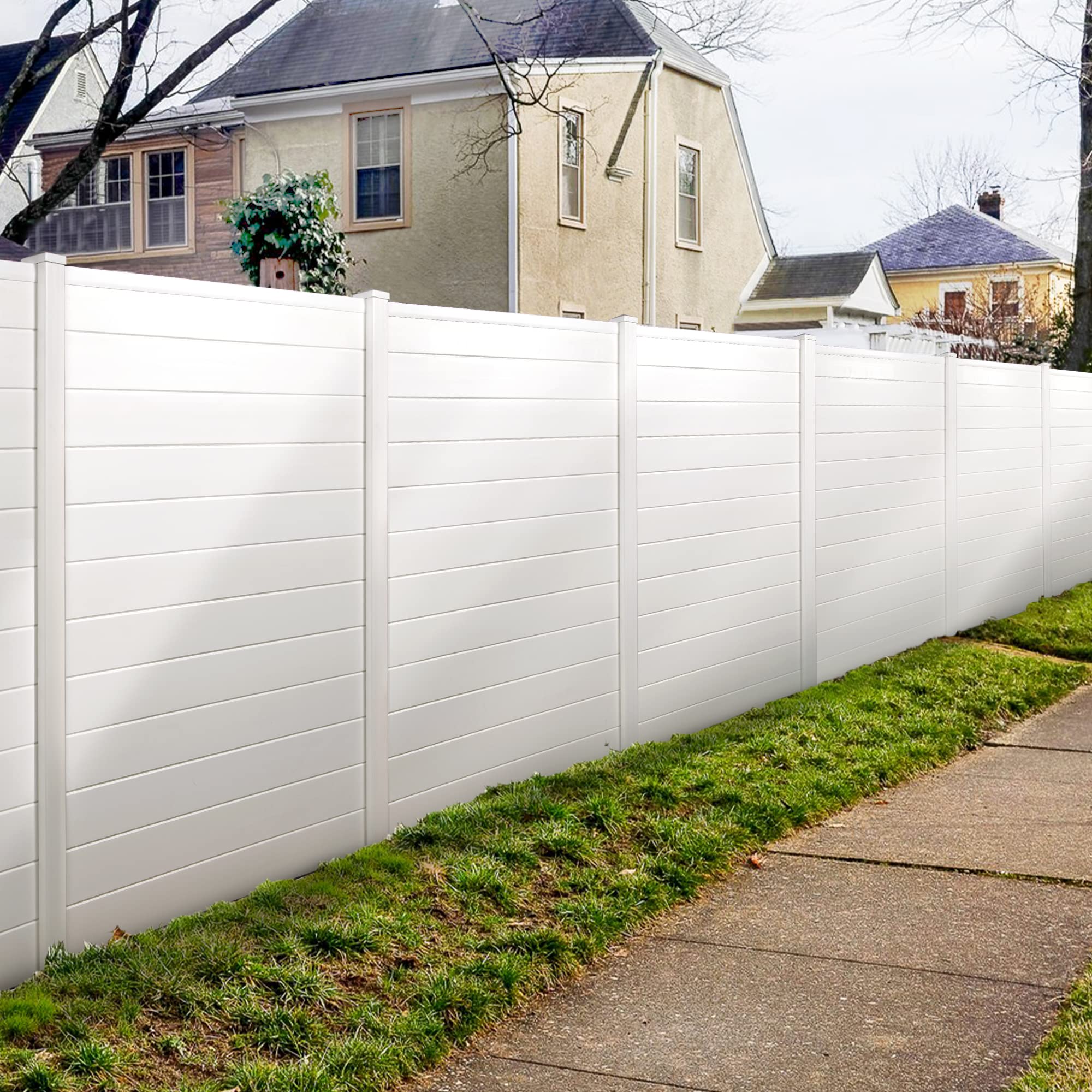 Elevens 48" W X 48" H Privacy Screen Outdoor Privacy Fence Panels for Air Conditioner and Trash Can, Vinyl Privacy Fence, Privacy Screen Kit (2 Panels-White) (A-YP01001-VC-USAM026)