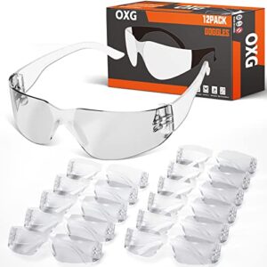 oxg 12 pack safety glasses for men women, ansi z87.1 impact scratch resistant protective eyewear for work, lab, construction
