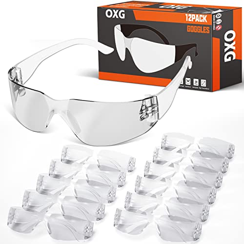 OXG 12 Pack Safety Glasses for Men Women, ANSI Z87.1 Impact Scratch Resistant Protective Eyewear for Work, Lab, Construction