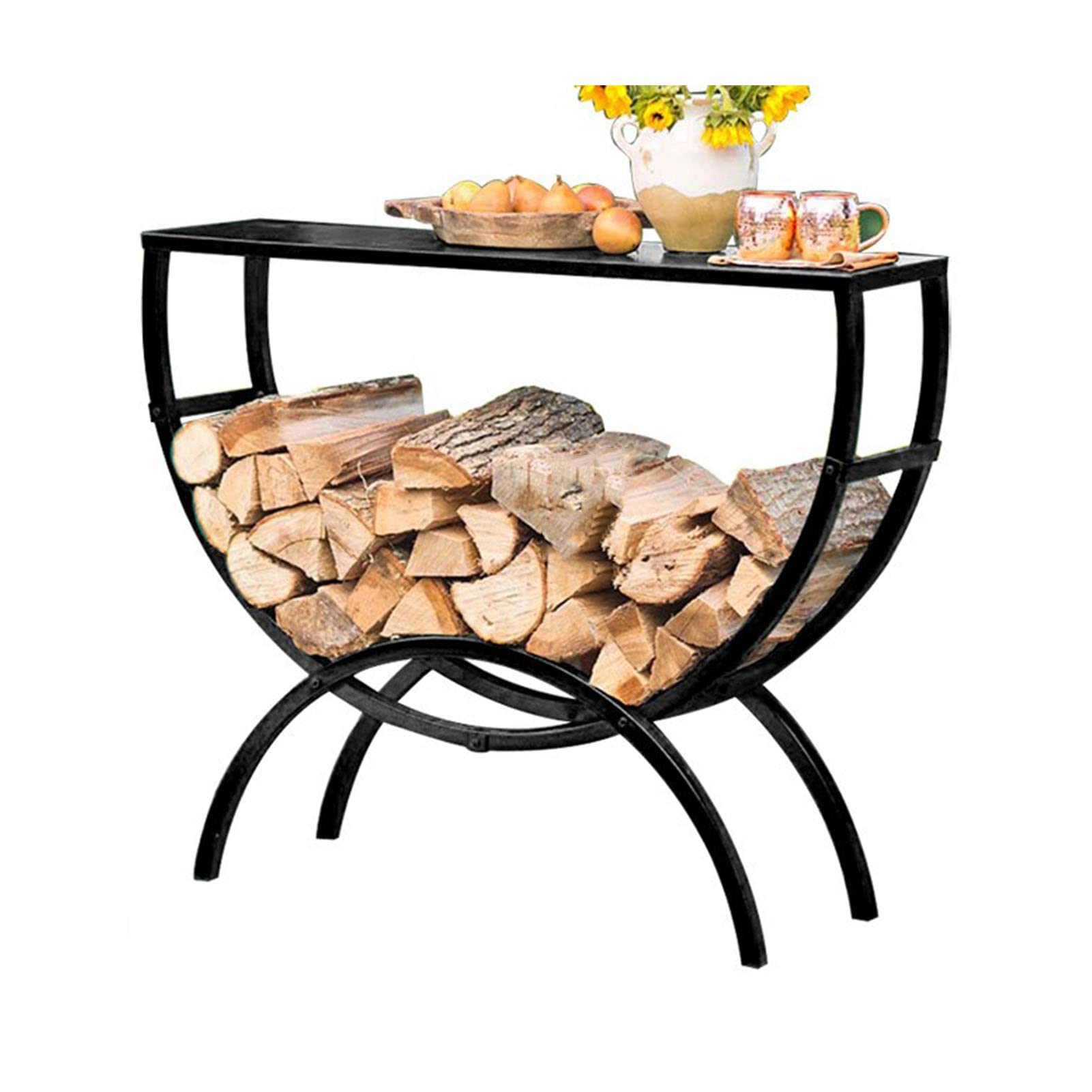 Outdoor Firewood Storage Rack Holder Log Rack, Fireplace Or Fire Pit Wrought Iron Vaulted Kindling Wood Pile Rack Wood Storage Shelf Metal Fire Log Stacking Rack，for Fireplace Tool Accessories