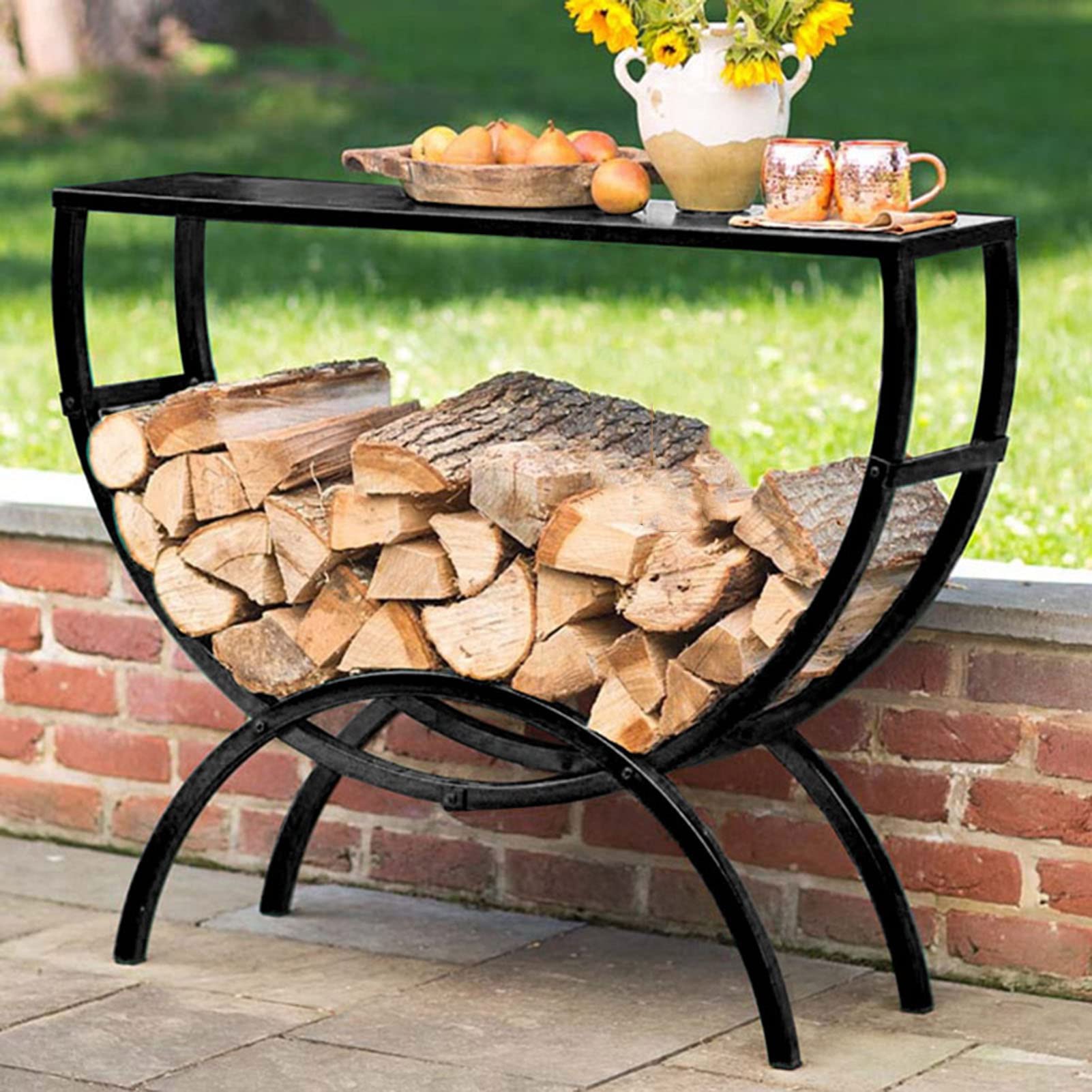 Outdoor Firewood Storage Rack Holder Log Rack, Fireplace Or Fire Pit Wrought Iron Vaulted Kindling Wood Pile Rack Wood Storage Shelf Metal Fire Log Stacking Rack，for Fireplace Tool Accessories