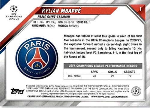 2021-22 Topps Chrome UEFA Champions League #1 Kylian Mbappe Paris Saint-Germain