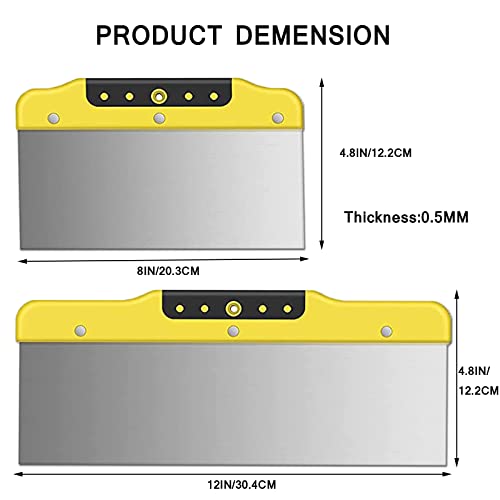 Drywall Taping Knife Set, Stainless Steel Putty Knives Scraper with Tapered Blade for Wall Decoration Hand Tools(8",12")