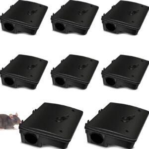 qualirey large rat bait station with key rat bait station traps reusable mouse traps smart tamper proof cage house heavy duty bait boxes for rodents outdoor rats mice, bait not included(8 pcs)