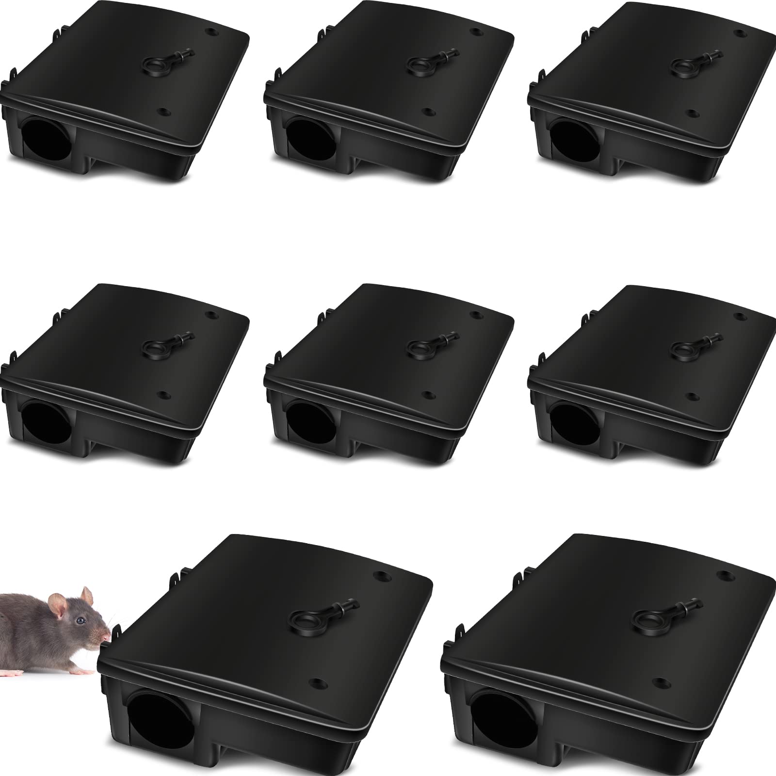 Qualirey Large Rat Bait Station with Key Rat Bait Station Traps Reusable Mouse Traps Smart Tamper Proof Cage House Heavy Duty Bait Boxes for Rodents Outdoor Rats Mice, Bait not Included(8 Pcs)