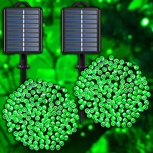 Green Solar Christmas Lights Outdoor, 2 Pack 144ft 400LED Fairy String Lights with 8 Modes IP44 Waterproof Twinkle Lights for Tree Garden Patio Wedding Party Yard Decor