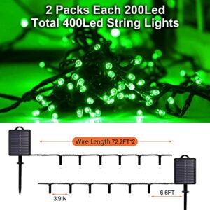 Green Solar Christmas Lights Outdoor, 2 Pack 144ft 400LED Fairy String Lights with 8 Modes IP44 Waterproof Twinkle Lights for Tree Garden Patio Wedding Party Yard Decor