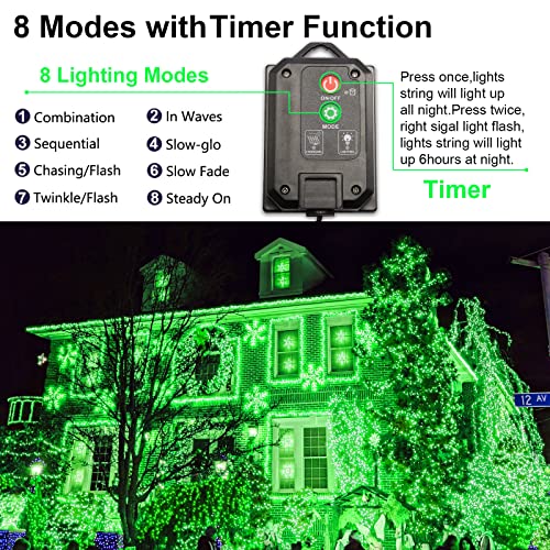 Green Solar Christmas Lights Outdoor, 2 Pack 144ft 400LED Fairy String Lights with 8 Modes IP44 Waterproof Twinkle Lights for Tree Garden Patio Wedding Party Yard Decor