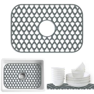 samsier sink protectors for kitchen sink 13x11&16x12&19x14&22x13&24x13&26x14&28x14&30x16, large silicone sink mats grid for bottom of farmhouse stainless steel porcelain sink (19”x13”, center drain)