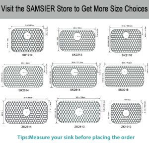 SAMSIER Sink Protectors for Kitchen Sink 13x11&16x12&19x14&22x13&24x13&26x14&28x14&30x16, Large Silicone Sink Mats Grid for Bottom of Farmhouse Stainless Steel Porcelain Sink (19”x13”, Center Drain)