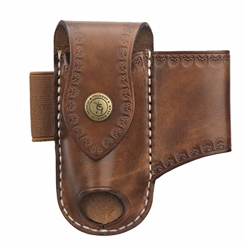 TOURBON Men Leather EDC Organizer Sheath Handmade Tactical Multitool Pouch Holster Brown with Belt Clip