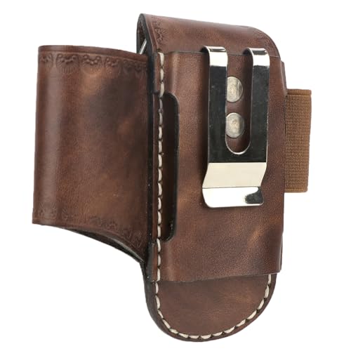 TOURBON Men Leather EDC Organizer Sheath Handmade Tactical Multitool Pouch Holster Brown with Belt Clip