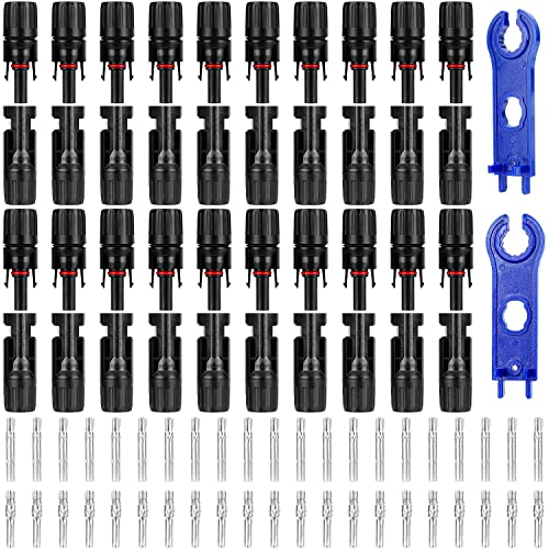 OUTLEE 20 Pairs Solar Panel Connector with 2 Pack Wrench, IP67 1000V 30A Waterproof Solar Panel Cable Connectors Male/Female Multi-Contact Solar Connectors